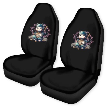 Discover Samurai Cat Anime Kawaii Japanese Style Car Seat Covers