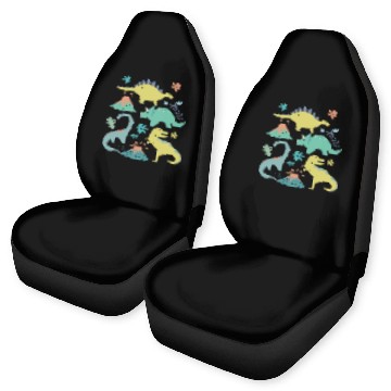 Discover Kawaii Dinosaur In Teal Yellow Coral Car Seat Covers