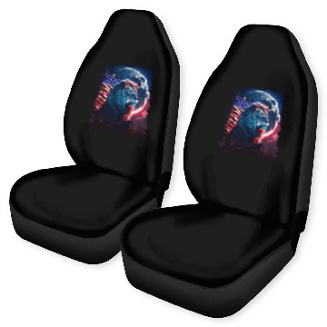 Discover America lion under Moon with American Flag Car Seat Covers