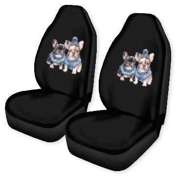 Discover Winter Christmas Bulldogs with Blue Hats Car Seat Covers