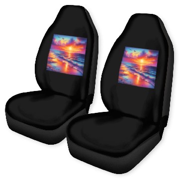 Discover Sunset Serenity: Pastel Beachscape Car Seat Covers