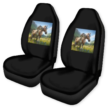 Discover Palomino horse next to a velociraptor Car Seat Covers