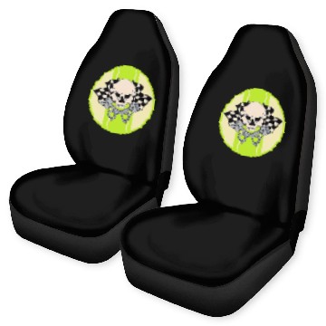 Discover Light green racing stripe with skull and pistons Car Seat Covers