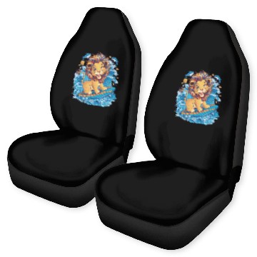 Discover Cute Surfing Lion Riding the Waves Car Seat Covers