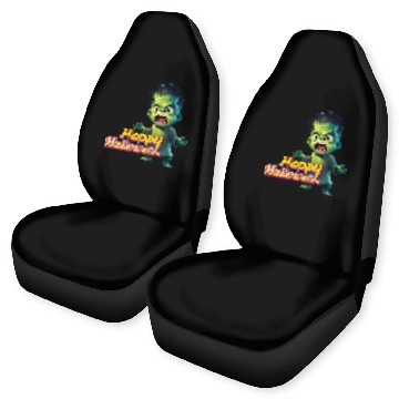 Discover Little Cute Green Zombie Expressing Fear Car Seat Covers