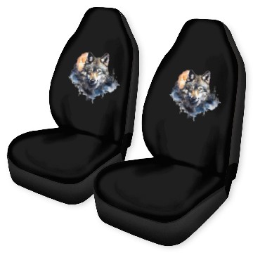 Discover Wolf Portrait Under Full Moon Design Car Seat Covers