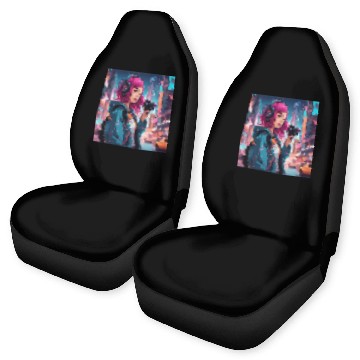 Discover Cyberpunk Pink-Haired Girl - Neon Dreams Car Seat Covers