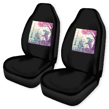 Discover "Peaceful Anime Vibes: Girl Relaxing with Sakura Car Seat Covers