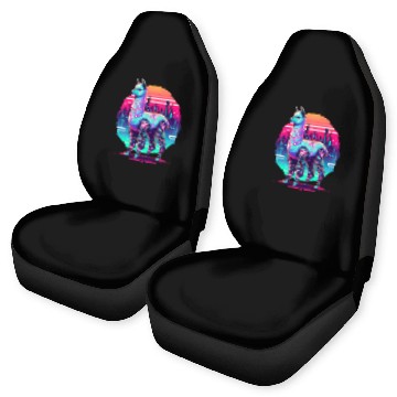 Discover Futuristic Cyber Llama in Neon Cityscape Car Seat Covers