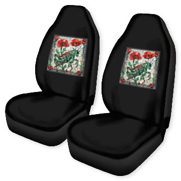 Discover Grasshopper cricket stained glass poppy flower Car Seat Covers
