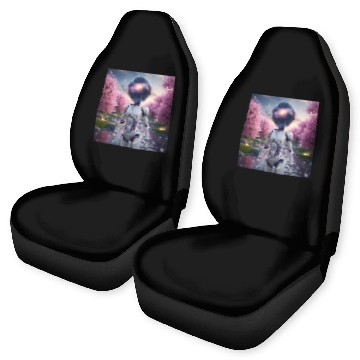 Discover Futuristic Robot in Cherry Blossom Paradise Car Seat Covers