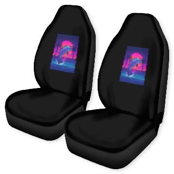 Discover Neon Dolphin Sunset Scene Car Seat Covers