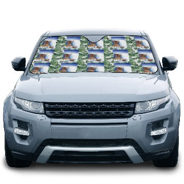 Discover Red Deer and Squirrel in Winter Illustration Car Sun Shades