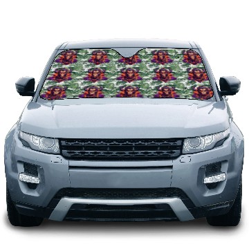 Discover Tribal Monkey Warrior Mascot Illustration on White Car Sun Shades