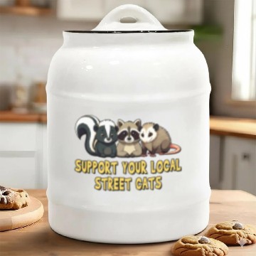 Discover Support Your Local Street Cats - Raccoon, Opossum Ceramic Cookie Jars