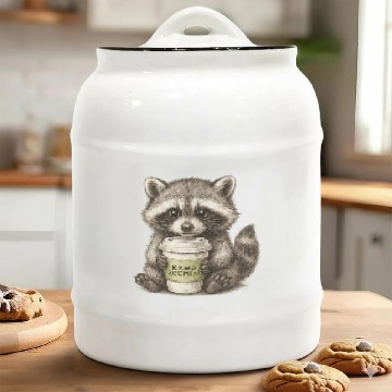 Discover raccoon and coffee - design Kawa Zoomies Ceramic Cookie Jars