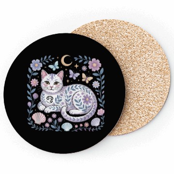Discover Cancer Zodiac Cat Mystical Art Coasters