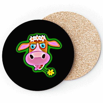 Discover Cute Cow with Bohemian Flower Crown Coasters