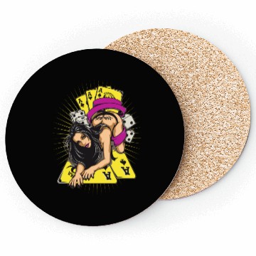 Discover Sexy-girl-cards-aces-poker-game-cartoon Coasters