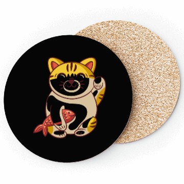 Discover Winking cat with fish Coasters