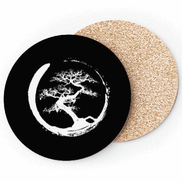 Discover Zen Bonsai Tree in Enso Circle (white) Coasters