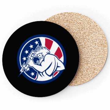 Discover Zeus With Thunderbolt USA Flag Icon Coasters