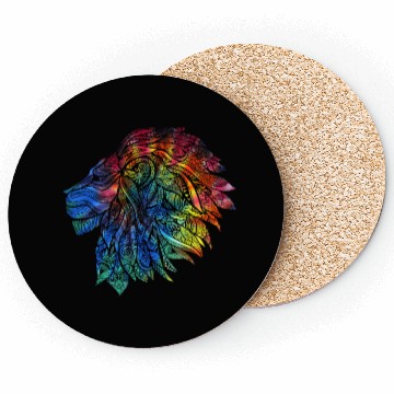 Discover Psychedelic Lion Design Gift. Rainbow Mandala Coasters