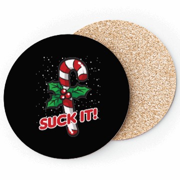 Discover SUCK IT Christmas Candy Cane Naughty Humor Coasters