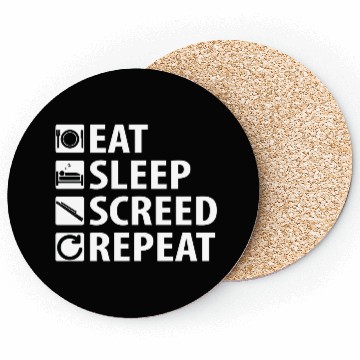 Discover Eat Sleep Screed Repeat (white text) Coasters