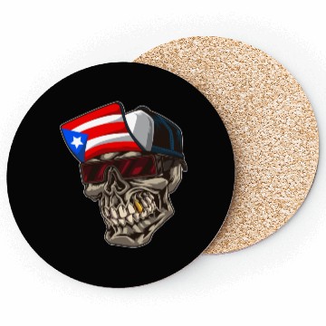 Discover Cool Puerto Rico Skull With Cap and Boricua Flag Coasters