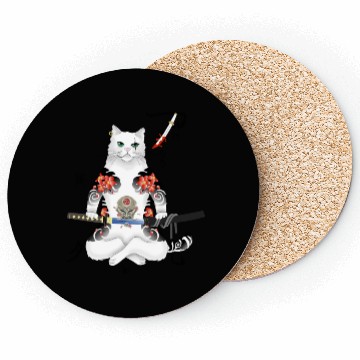 Discover Japanese Samurai Cat Katana Ninja Yakuza Tattoo Coasters