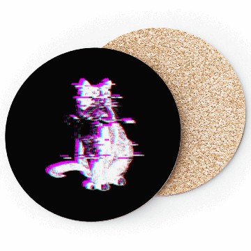 Discover Vaporwave Synthwave Glitch Cat Feline Kitty Coasters