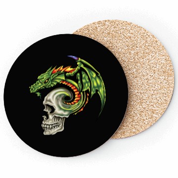 Discover skull head with green dragon Coasters