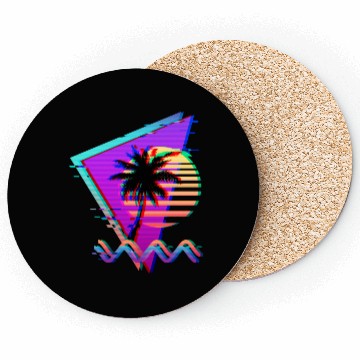 Discover Vaporwave Palm Tree Sunset 90s Glitch Aesthetic Coasters