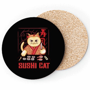 Discover Funny Sushi Cat Design Coasters