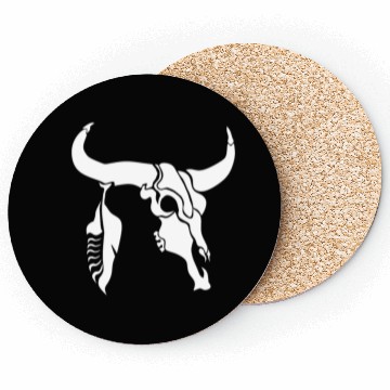Discover Tribal White Longhorn Bull Skull w White Feather Coasters