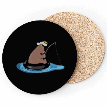Discover Cute bear cub fishing cartoon illustration Coasters