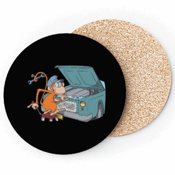 Discover Car mechanic monkey hood Coasters