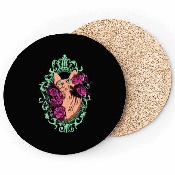 Discover Peach Sphynx Cat With Roses Coasters