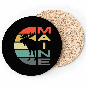 Discover Maine Moose Retro Sunset Acadia Nature Vintage Coasters