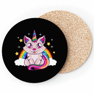 Discover Cute & Funny Unicorn Cat Rainbow Kitty Magical Coasters
