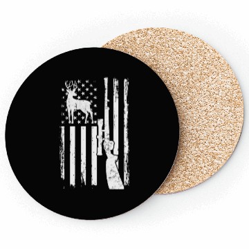 Discover Deer Hunting Distressed USA Flag With Gun & Deer Coasters