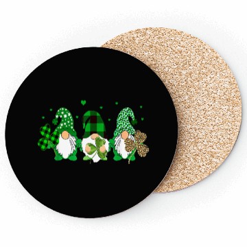 Discover Three Gnomes Holding Shamrock Leopard Plaid Coasters