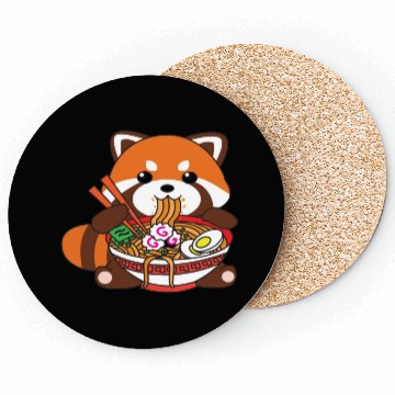 Discover Cute Kawaii Red Panda Eating Ramen Noodles Coasters