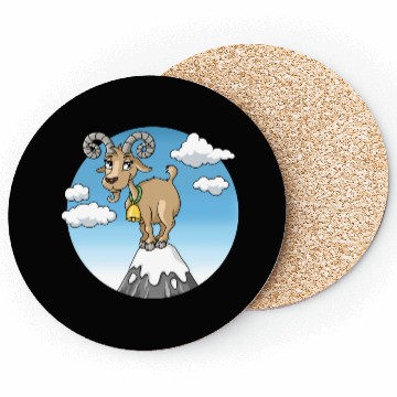 Discover Mountain goat peaks with snow cartoon Coasters