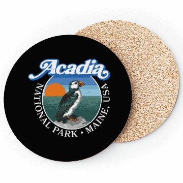 Discover Retro Acadia National Park Vintage Maine Puffin Coasters