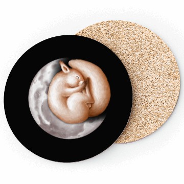 Discover Cute sleeping squirrel on the moon. Coasters