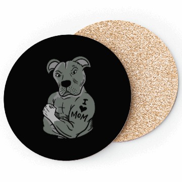 Discover Pitbull Showing tattoo I love Mom Coasters