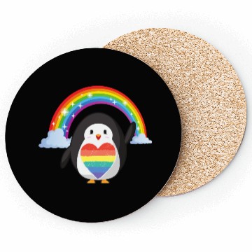 Discover LGBT Pride Heart Penguin Shiny Rainbow Coasters