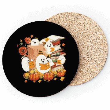 Discover Cute Ghost Book Reading Halloween Teacher Library Coasters